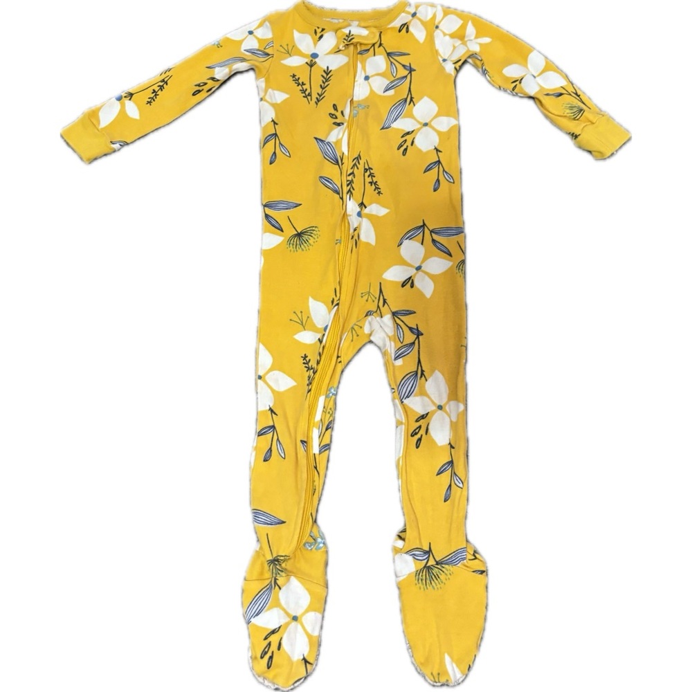 Carter's Baby Girls Footed Sleepsuit 12M Yellow Floral Slip-Resistant Feet